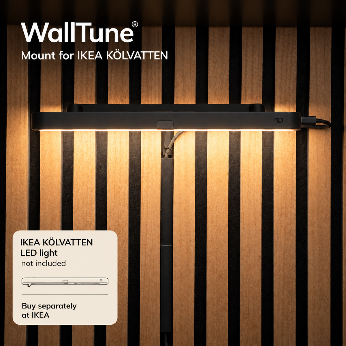 Walltune LED Wall Light Mount (IKEA KÖLVATTEN Lamp Not Included) - Installation: Wall Clip